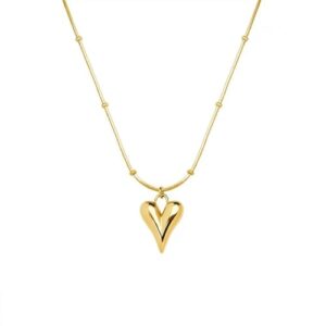 Aeoss Gold Heart Pendant Necklace Beaded Neckchain for Women | Stainless Steel Anti Tarnish Chain Waterproof Necklace Jewellery