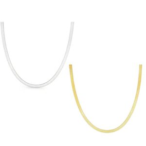 Aeoss Flat Gold and Silver (Set of 2) Snake Chain Herringbone Choker Neckchain for Women | Stainless Steel Anti Tarnish Chain Waterproof Necklace Jewelry (Combo 1 - Gold + Silver Snake Chain)
