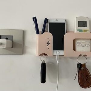 GEOCARTER Mobile Phone Charging Stand Multi-Functional Storage Wall Mounted Ac Remote Holder Self Adhesive Bedside Fixed Rack Bedroom Office Accessories Pink Pack of 1