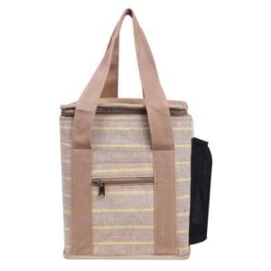 Aeoss Stylish Front Zip Pocket Jute Bag for Lunch Box with Bottle Holder, Sturdy Handle with Zipper Lock for Office Outing and Travelling (Beg)