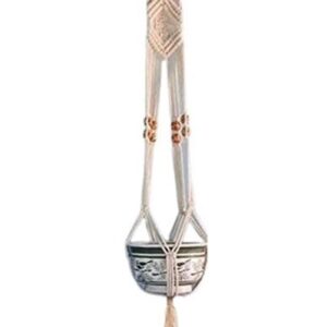 DXYZ Macrame Cotton Beaded Outdoor/Indoor Plant Hanger [Without Pot] | Rope Flower Pot Holder for Balcony Garden Wall | Home Decor Basket Hanger (Ivory, 1)