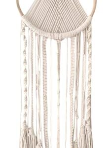 DXYZ Macrame Geometric Dream Catcher with Wooden Ring | Cotton Rope Bohemian Vintage Style Wall Hanging Tapestry | Modern Room Home Decor | Geometric Wall Art | Diwali Gifting (Ivory)