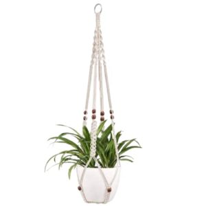 DXYZ Macrame Cotton Outdoor/Indoor Plant Hanger with Wooden Ring [Without Pot] | Rope Flower Pot Holder for Balcony Garden Wall | Home Decor Basket Hanger (Ivory, 1)