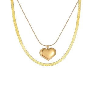 Aeoss Heart Pendant Necklace Neckchain for Women Gold/Rose Gold/Silver | Stainless Steel Anti Tarnish Chain Waterproof Necklace Jewelry (Combo 1 Gold Snake Chain + Heart necklace)