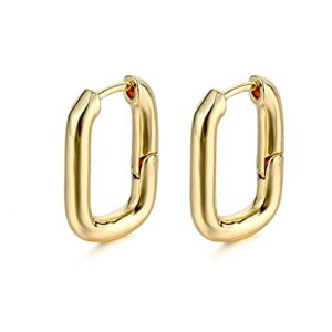 Aeoss Women Rectangle Oval Minimal Hoops | Stainless Steel Anti Tarnish Waterproof Sweatproof Earrings