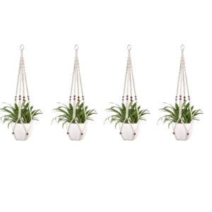 DXYZ Macrame Cotton Outdoor/Indoor Plant Hanger with Wooden Ring [Without Pot] | Rope Flower Pot Holder for Balcony Garden Wall | Home Decor Basket Hanger (Ivory,(Set of 4)  Amazon.in: Garden & Outdoors