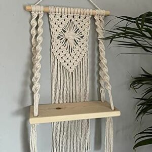 DXYZ Macrame Handmade Wooden Wall Shelf | Bohemian Wall Shelf for Living Room, Bed Room, Handmade Wooden Wall Shelf - Rustic Chic Decor for Living Room or Bedroom (Twisted)