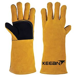 KEEAN Mig/Arc/Tig Welding 14 Inch Gloves With Extra Padded Palm Leather High Temperature Hot Thermal Work Safety Heavy Duty, Pack of 1 Pair, Yellow