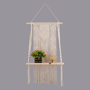 DXYZ Macrame Wooden Wall Hanging Shelf | Wall Shelf for Living Room | Minimalist Bohemian Shelf | Rustic Bohemian Home Decor | Diwali Gifting