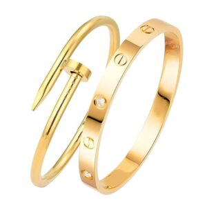 Aeoss Stainless Steel Gold Love Band Bracelet with Cubic Zirconia Studded Bangle Kada | Gift on any Occassion for Women and Girls | Anti Tarnish Waterproof Sweatproof
