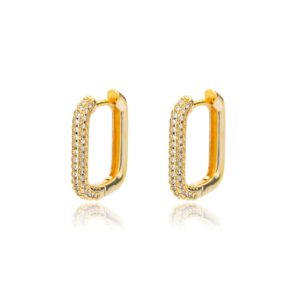 Aeoss Zirconia Studded Party Earrings for Women Rectangle Hoops Whit | Stainless Steel Anti Tarnish Waterproof Sweatproof Earrings (White)