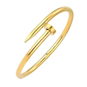 Aeoss Stainless Steel Gold Nail Design Bangle Bracelet | Anti-Tarnish, Cubic Zirconia Studded Bangle Kada | Gifts for Women and Girls | Anti Tarnish Waterproof Sweatproof | Unisex (Nail-Gold)