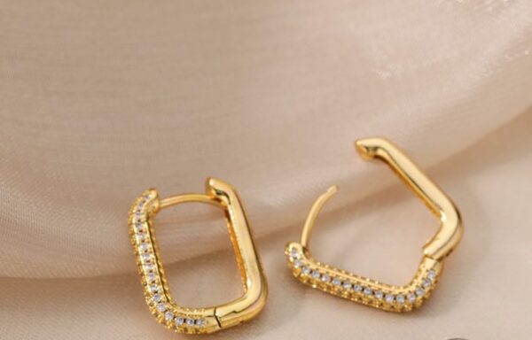 Aeoss Zirconia Studded Party Earrings for Women Rectangle Hoops Whit | Stainless Steel Anti Tarnish Waterproof Sweatproof Earrings (White) - Image 5