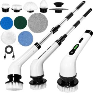 VEUU 9-in-1 Cordless Electric Spin Scrubber,Cleaning Brush Scrubber for Home, 400RPM/Mins-9 Replaceable Brush Heads-90Mins Work Time,Adjustable Size,2 Adjustable Speeds for Bathroom Shower Weekly Box