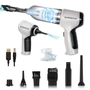 SUPERSTUD Car Vacuum Cleaner 2 in 1 with 3 Attachments & Blower | Cordless Handheld Vacuum Cleaner for Wet & Dry Cleaning for Home/Office/Car/Keyboard/Travel/Sofa/Office (RichGrey) (Grey)