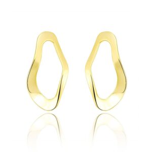 Aeoss Sculpted Wave Golden Hoop for Women and Girls Fashion | Party Earrings | Gift on any Occassion for women and Girls (Plain Gold)