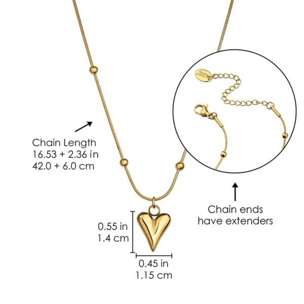 Aeoss Gold Heart Pendant Necklace Beaded Neckchain for Women | Stainless Steel Anti Tarnish Chain Waterproof Necklace Jewellery - Image 5