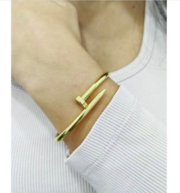 Aeoss Stainless Steel Gold Nail Design Bangle Bracelet | Anti-Tarnish, Cubic Zirconia Studded Bangle Kada | Gifts for Women and Girls | Anti Tarnish Waterproof Sweatproof | Unisex (Nail-Gold) - Image 4