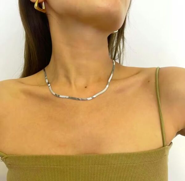 Aeoss Flat Gold and Silver (Set of 2) Snake Chain Herringbone Choker Neckchain for Women | Stainless Steel Anti Tarnish Chain Waterproof Necklace Jewelry (Combo 1 - Gold + Silver Snake Chain) - Image 8