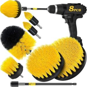 KBZONE Power Drill Scrubber Brush Cleaning Kit 8 PCS - All Purpose Brush for Bathroom Surfaces, Grout, Floor, Tub, Shower, Tile, Corners, Kitchen, Grill - Fits Most Drills Without Drill Machine,Multi