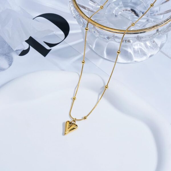 Aeoss Gold Heart Pendant Necklace Beaded Neckchain for Women | Stainless Steel Anti Tarnish Chain Waterproof Necklace Jewellery - Image 6