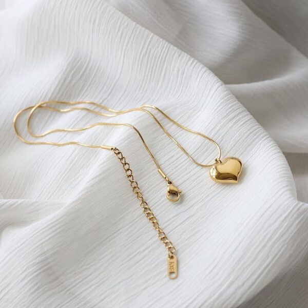 Aeoss Heart Pendant Necklace Neckchain for Women Gold/Rose Gold/Silver | Stainless Steel Anti Tarnish Chain Waterproof Necklace Jewelry (Combo 1 Gold Snake Chain + Heart necklace) - Image 4