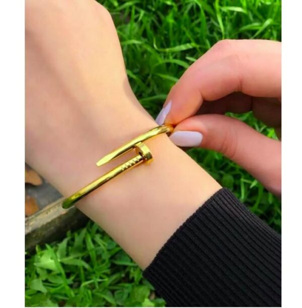 Aeoss Stainless Steel Gold Love Band Bracelet with Cubic Zirconia Studded Bangle Kada | Gift on any Occassion for Women and Girls | Anti Tarnish Waterproof Sweatproof - Image 5
