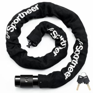 Sportneer Bike Lock 8mm Thick High Security Anti Theft Bike Chain Lock with 2 Keys- 3.2ft Long Heavy Duty Anti-Cut Bicycle Lock for Bike, Motorcycle, Bicycle, Door, Gate, Fence, Grill