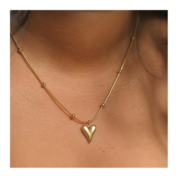 Aeoss Gold Heart Pendant Necklace Beaded Neckchain for Women | Stainless Steel Anti Tarnish Chain Waterproof Necklace Jewellery - Image 2