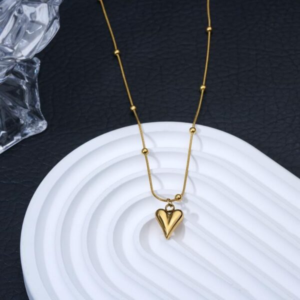 Aeoss Gold Heart Pendant Necklace Beaded Neckchain for Women | Stainless Steel Anti Tarnish Chain Waterproof Necklace Jewellery - Image 7