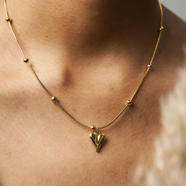 Aeoss Gold Heart Pendant Necklace with Gold Love Band Bracelet | Gift on Rakhi for sisters | Anti Tarnish Waterproof Jewellery - Image 7