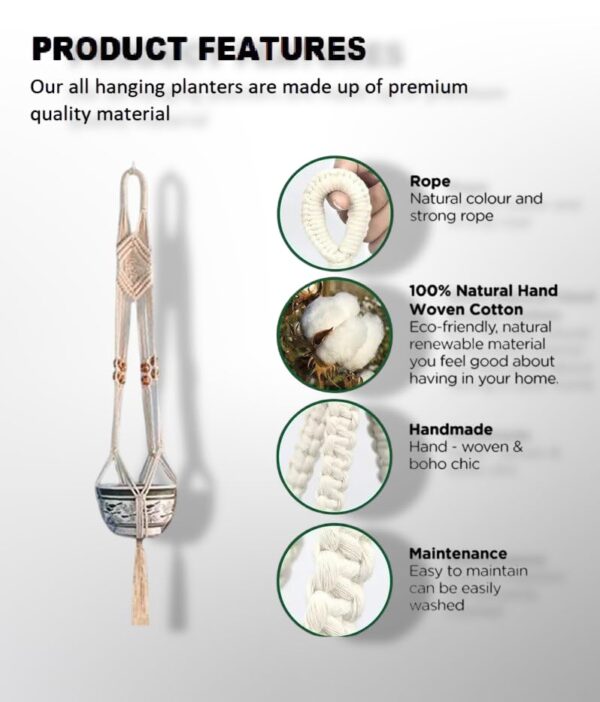DXYZ Macrame Cotton Beaded Outdoor/Indoor Plant Hanger [Without Pot] | Rope Flower Pot Holder for Balcony Garden Wall | Home Decor Basket Hanger (Ivory, 1) - Image 6