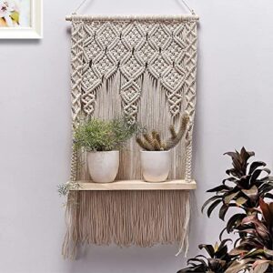 DXYZ Macrame Handmade Wooden Wall Shelf | Wall Shelf for Living Room Decoration, Gifting