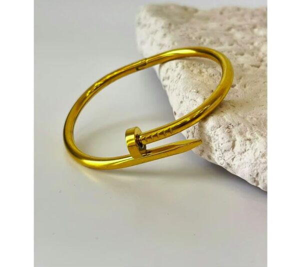 Aeoss Stainless Steel Gold Nail Design Bangle Bracelet | Anti-Tarnish, Cubic Zirconia Studded Bangle Kada | Gifts for Women and Girls | Anti Tarnish Waterproof Sweatproof | Unisex (Nail-Gold) - Image 6