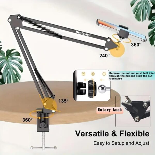 BROLAVIYA Overhead Video Tabletop Stand Phone Holder, Metal Long Lazy Arm and Bracket for All Mobiles Phone, for Streaming ,Overhead Video,Desktop,Bedroom, Office, Black - Image 8