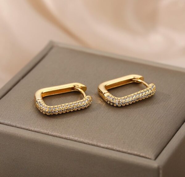 Aeoss Zirconia Studded Party Earrings for Women Rectangle Hoops Whit | Stainless Steel Anti Tarnish Waterproof Sweatproof Earrings (White) - Image 3