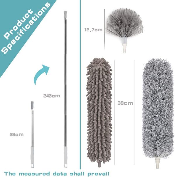 Fulminare 3 in 1 Microfiber Feather Duster 4PCS Bendable & Extendable Fan Cleaning Brush with 100 inches Expandable Pole Handle Washable Mop for High Ceiling Fans (King) - Image 2