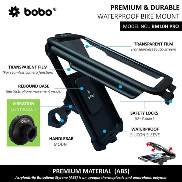 BOBO BM10H PRO Handlebar Mount with Vibration Controller, Fully Waterproof Bike/Motorcycle/Scooter Mobile Phone Holder Mount, Ideal for Maps and GPS Navigation (Black) - Image 3