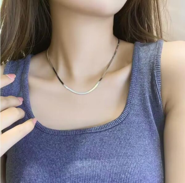 Aeoss Flat Gold and Silver (Set of 2) Snake Chain Herringbone Choker Neckchain for Women | Stainless Steel Anti Tarnish Chain Waterproof Necklace Jewelry (Combo 1 - Gold + Silver Snake Chain) - Image 9
