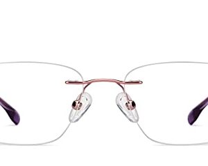 Vincent Chase By Lenskart | Pink Unisex Zero Power Bluecut & Antiglare Computer Eyeglasses For Eye Protection and Strain | Stainless Steel | Rimless Rectangular | Medium | VC E14324