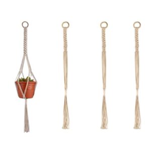 DXYZ Macrame Cotton Twisted Outdoor/Indoor Plant Hanger [Without Pot] | Rope Flower Pot Holder for Balcony Garden Wall | Home Decor Basket Hanger (Set of 4 Hangers)