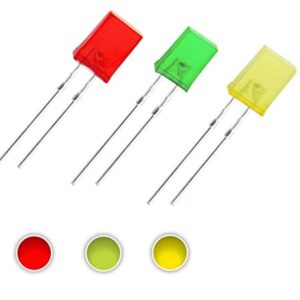 INVENTO 150pcs (50pcs Each Color) 2x5x7mm Rectangle LED Red + Green + Yellow Diffused Color Lens Light Emitting Diode Lamp Bulb