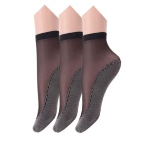Aeoss transparent fashion Socks Silky Anti-Slip Cotton Sole Sheer Ankle High Tights Hosiery Socks for Women and Girls (Set of 3Pair)