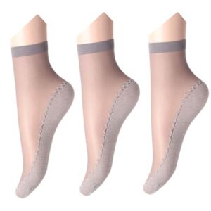 Aeoss transparent fashion Socks Silky Anti-Slip Cotton Sole Sheer Ankle High Tights Socks for Women and Girls (Set of 3Pair)