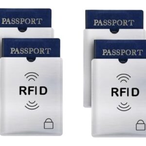 Aeoss Unisex-Adult 4 Pcs Passport Anti-Scanning Cards Sleeve Rfid Protector Anti-Magnetic Aluminum Foil Portable Passport Holder Set, Silver