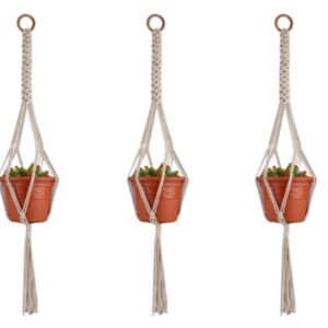 DXYZ Macrame Cotton Twisted Outdoor/Indoor Plant Hanger [Without Pot] | Rope Flower Pot Holder for Balcony Garden Wall | Home Decor Basket Hanger (Set of 3 Plant Hangers)