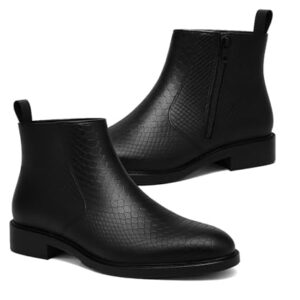 Kraasa Orion-X Men's Vegan Leather Chelsea Boots – Classic Almond Toe Ankle Boots with Textured Finish | Formal & Smart Casual Boots Black