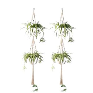 DXYZ Double Two Tier Macrame Planter Cotton Twisted Outdoor/Indoor Hanger [Without Pot] | Rope Flower Pot Holder for Balcony Garden Wall | Home Decor Basket Hanger Set of 2 Pcs