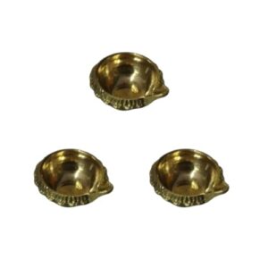 DXYZ Brass Engraved Kuber Diya Golden (2 inches, Set of 3)