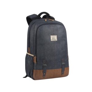 Gear Classic 20L Small Faux Leather Water Resistant Anti Theft 3 Compartment Laptop Backpack/Backpack for Men/Women (Navy-Tan)
